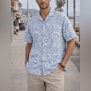 Common People Cabana Shirt Hawaiian Print Resort 100% Cotton Size L